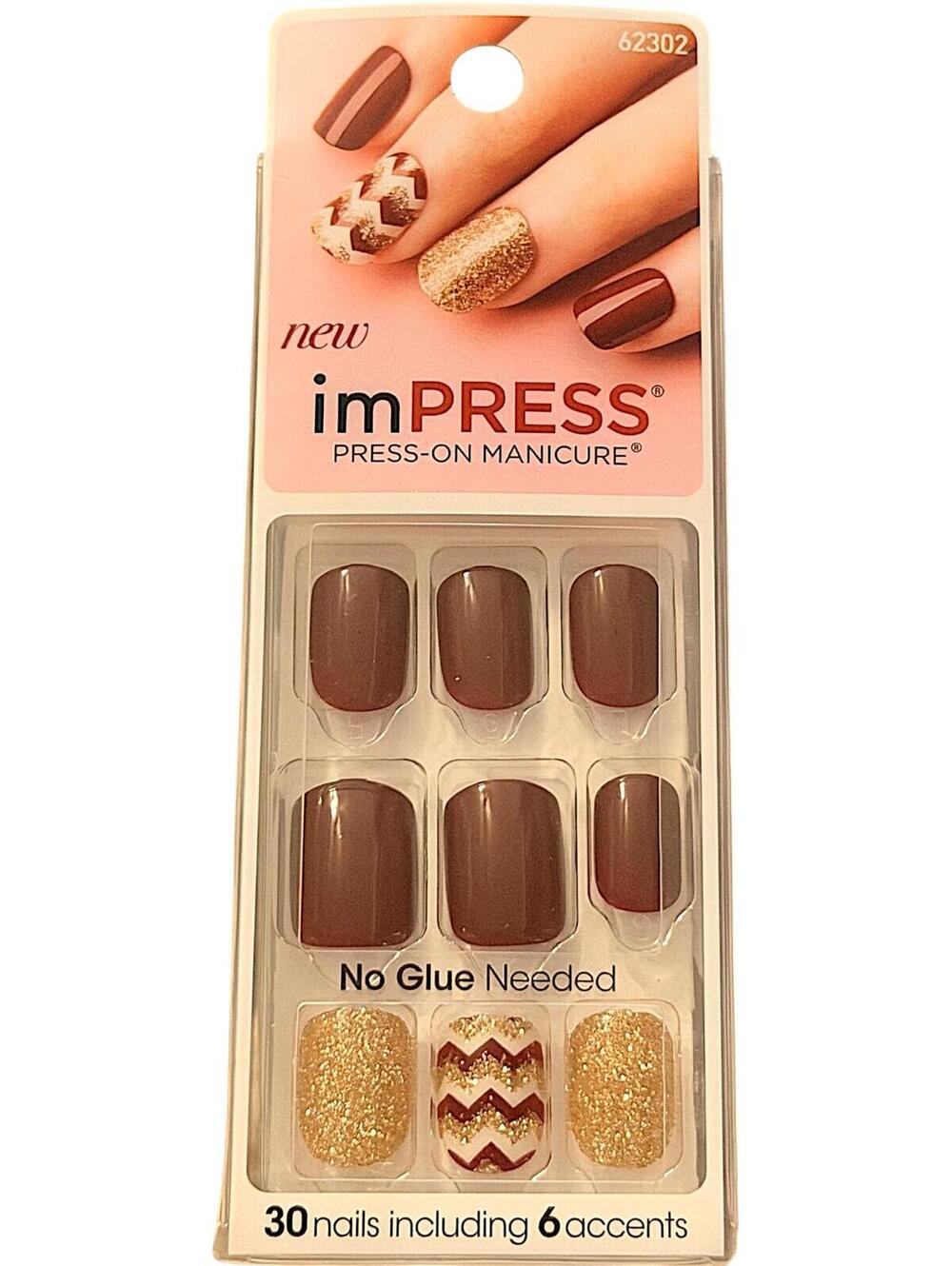 imPRESS Press-On Manicure 30 Nails with 6 Gold Glitter Accents
